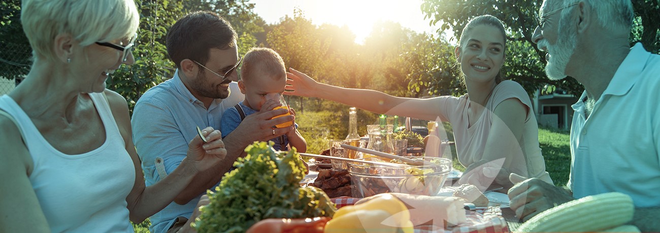 image of garden dinner and happy falimy